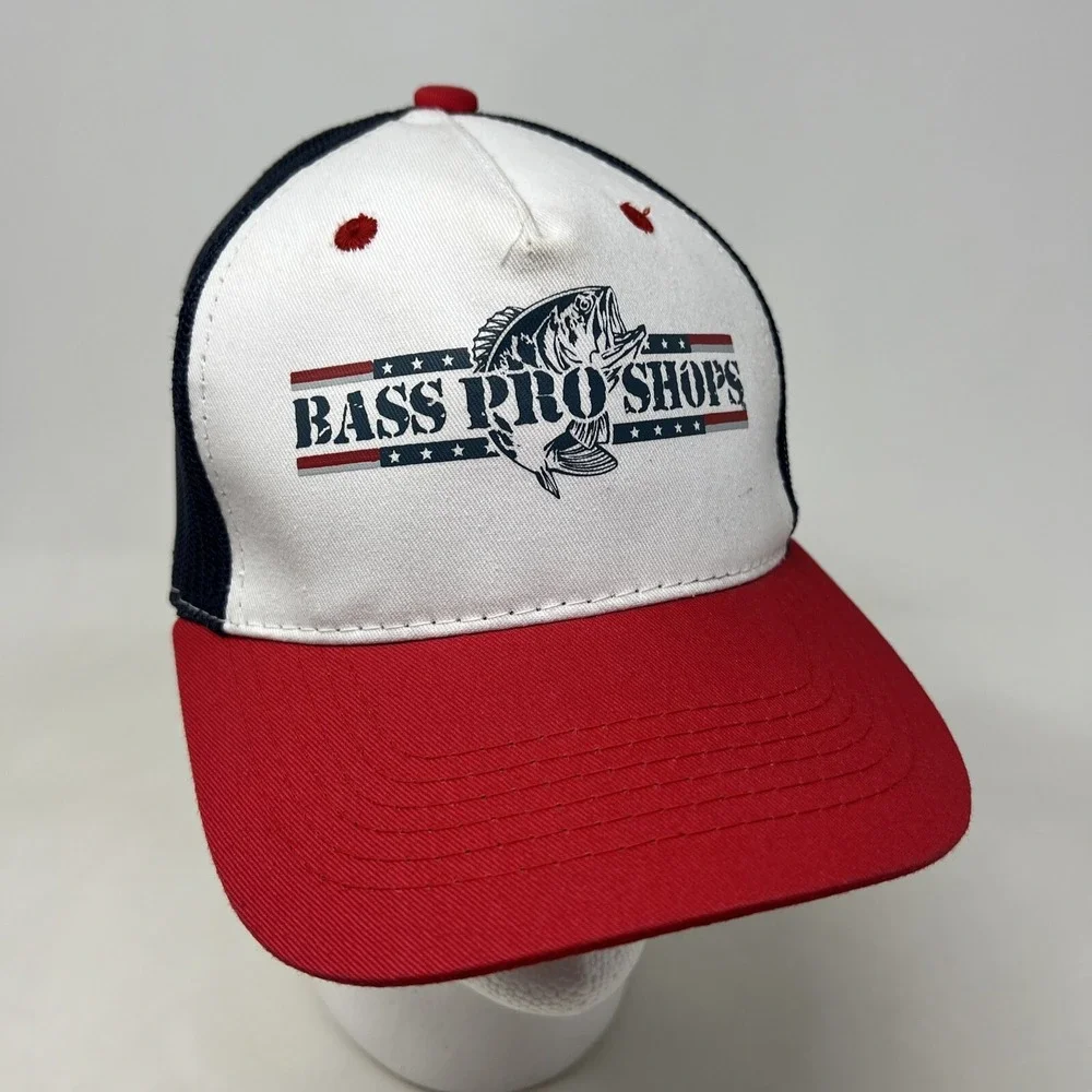 Bass Pro Shops Trucker Hat Cap Red White Blue Fishing American Flag Snapback